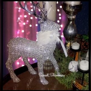 Rhinestone Sparkle Glam Shimmer Luxe Silver Faux Fur Reindeer Large 13.25" New
